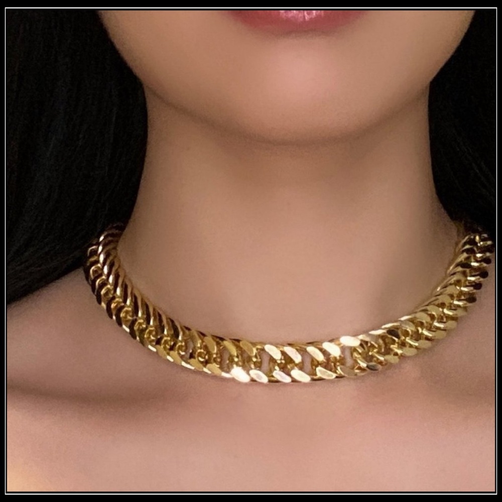 NEW GOLD WIDE STATEMENT CUBAN LINK CHOKER ADJUSTABLE CHAIN NECKLACE